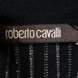 Pre Owned Roberto Cavalli Black/Gold Wool Blend Knit Sleeveless Skater Mini Dress S