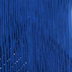 مملوكة مسبقًا Roberto Cavalli Blue Knit Fringed Sleeveless Mini Dress M