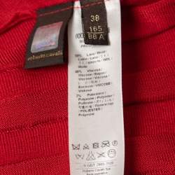 مملوكة مسبقًا Roberto Cavalli Red Patterned Knit Long Sleeve Flared Short Dress S