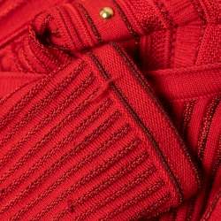 مملوكة مسبقًا Roberto Cavalli Red Patterned Knit Long Sleeve Flared Short Dress S