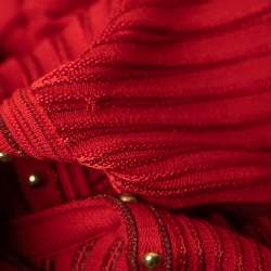 مملوكة مسبقًا Roberto Cavalli Red Patterned Knit Long Sleeve Flared Short Dress S