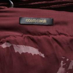 Pre Owned Roberto Cavalli Burgndy Embroidered Silk Velvet Draped Strap Gown M