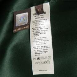 Pre Owned Roberto Cavalli Green Printed Satin Silk Faux Wrap One Shoulder Mini Dress M