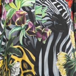 Pre Owned Roberto Cavalli Multicolor Printed Silk Asymmetric Hem Shirt Dress M