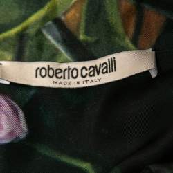 Pre Owned Roberto Cavalli Multicolor Printed Silk Asymmetric Hem Shirt Dress M