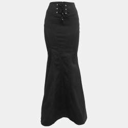 Pre Owned Roberto Cavalli Black Denim Tie Detail Fitted Maxi Skirt M