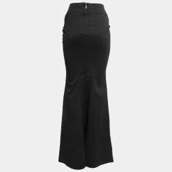 Pre Owned Roberto Cavalli Black Denim Tie Detail Fitted Maxi Skirt M