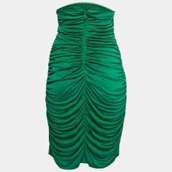 Pre Owned Roberto Cavalli Green Embellished Jersey Draped Strapless Dress M