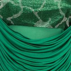 Pre Owned Roberto Cavalli Green Embellished Jersey Draped Strapless Dress M