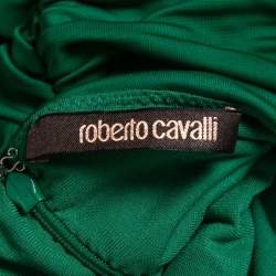 Pre Owned Roberto Cavalli Green Embellished Jersey Draped Strapless Dress M