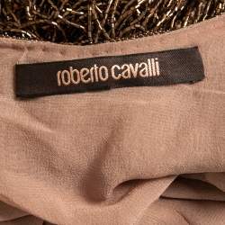 Pre Owned Roberto Cavalli Ombre Gold Beads Embellished Silk Sleeveless Mini Dress S