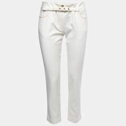 Pre Owned Roberto Cavalli Off-White Cotton Straight Leg Trousers M