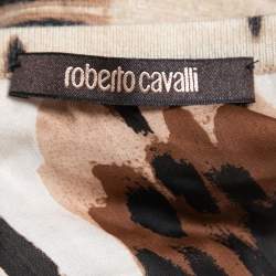 Pre Owned Roberto Cavalli Beige Animal Print Cashmere Button Front Long Cardigan M