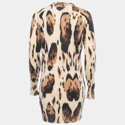 Pre Owned Roberto Cavalli Beige Animal Print Cashmere Button Front Long Cardigan M