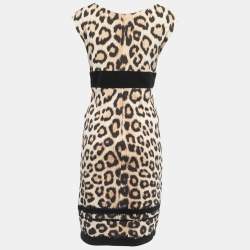 Pre Owned Roberto Cavalli Beige Leopard Print Knit Sleeveless Short Dress L
