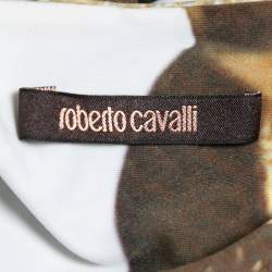 Pre Owned Roberto Cavalli Cream Printed Jersey Flared Maxi Skirt M