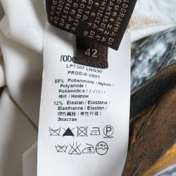 Pre Owned Roberto Cavalli Cream Printed Jersey Flared Maxi Skirt M