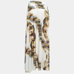 Pre Owned Roberto Cavalli Cream Printed Jersey Flared Maxi Skirt M