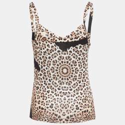 Pre Owned Roberto Cavalli Black Animal print Button Front V-Neck Camisole M