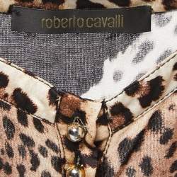 Pre Owned Roberto Cavalli Black Animal print Button Front V-Neck Camisole M