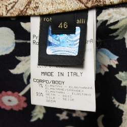 Pre Owned Roberto Cavalli Black Floral Print Silk Satin Lace Trimmed Sleeveless Midi Dress L