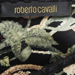 Pre Owned Roberto Cavalli Black Floral Print Silk Satin Lace Trimmed Sleeveless Midi Dress L