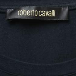 Pre Owned Roberto Cavalli Black Embroidered Cotton Crew Neck T-Shirt M