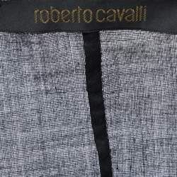 Pre Owned Roberto Cavalli Black Cotton Frill Detail Button Front Long Sleeve Top M