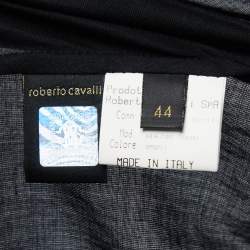 Pre Owned Roberto Cavalli Black Cotton Frill Detail Button Front Long Sleeve Top M