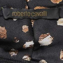 Pre Owned Roberto Cavalli Black Printed Silk Satin Halter Neck Top L