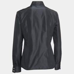 Pre Owned Roberto Cavalli Black Taffeta Ruffled Shirt M