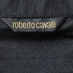 Pre Owned Roberto Cavalli Black Taffeta Ruffled Shirt M