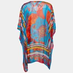 Pre Owned Roberto Cavalli Multicolor Printed Silk Sheer Kaftan Top L