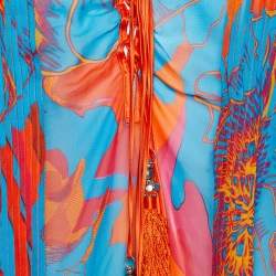 Pre Owned Roberto Cavalli Multicolor Printed Silk Sheer Kaftan Top L