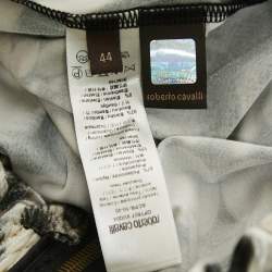 Pre Owned Roberto Cavalli Black/White Printed Velvet Zip Front Hooded Jacket M