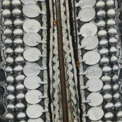 Pre Owned Roberto Cavalli Black/White Printed Velvet Zip Front Hooded Jacket M