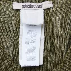 Pre Owned Roberto Cavalli Olive Green Knit Back Cutout Midi Dress M