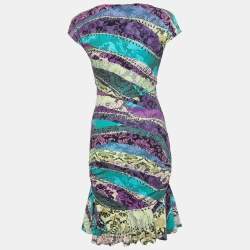 Pre Owned Roberto Cavalli Multicolor Abstract Print Jersey Fit & Flare Short Dress S