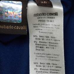 Pre Owned Roberto Cavalli Blue Satin Silk V Neck Pleated Short Dress S