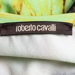 Pre Owned Roberto Cavalli Neon Green/Yellow Abstract Print Jersey Frilled Sleeveless Short Dress S