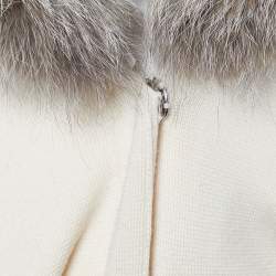 Pre Owned Roberto Cavalli Cream Wool Knit Detachable Fur Collar Shrug S