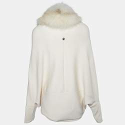 Pre Owned Roberto Cavalli Cream Wool Knit Detachable Fur Collar Shrug S