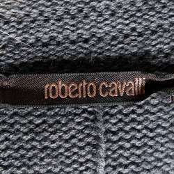 Pre Owned Roberto Cavalli Grey Wool & Silk Knit Fur Collar Sweater M