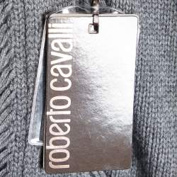 Pre Owned Roberto Cavalli Grey Wool & Silk Knit Fur Collar Sweater M