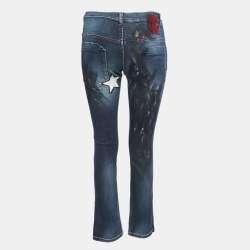 Roberto Cavalli Navy Blue Printed Denim Jeans S