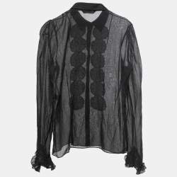 مملوكة مسبقًا Roberto Cavalli Black Cotton Floral Detail Button Down Shirt L