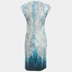 Pre Owned Roberto Cavalli Blue Snake Printed Stretch Jersey Bodycon Dress M