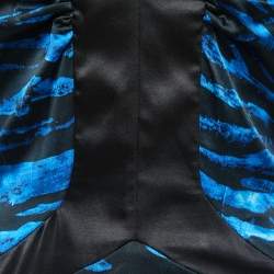 Pre Owned Roberto Cavalli Blue Animal Printed Stretch Satin Sleeveless Mini Dress M