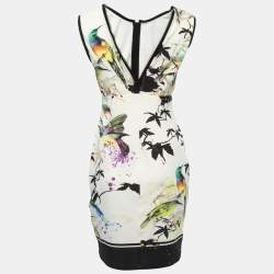Pre Owned Roberto Cavalli Multicolor Bird Printed Jersey Sleeveless Mini Dress M