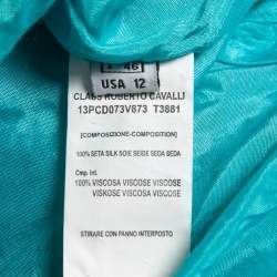 Pre Owned Cavalli Class Blue Embroidered Silk Sleeveless Shift Dress L